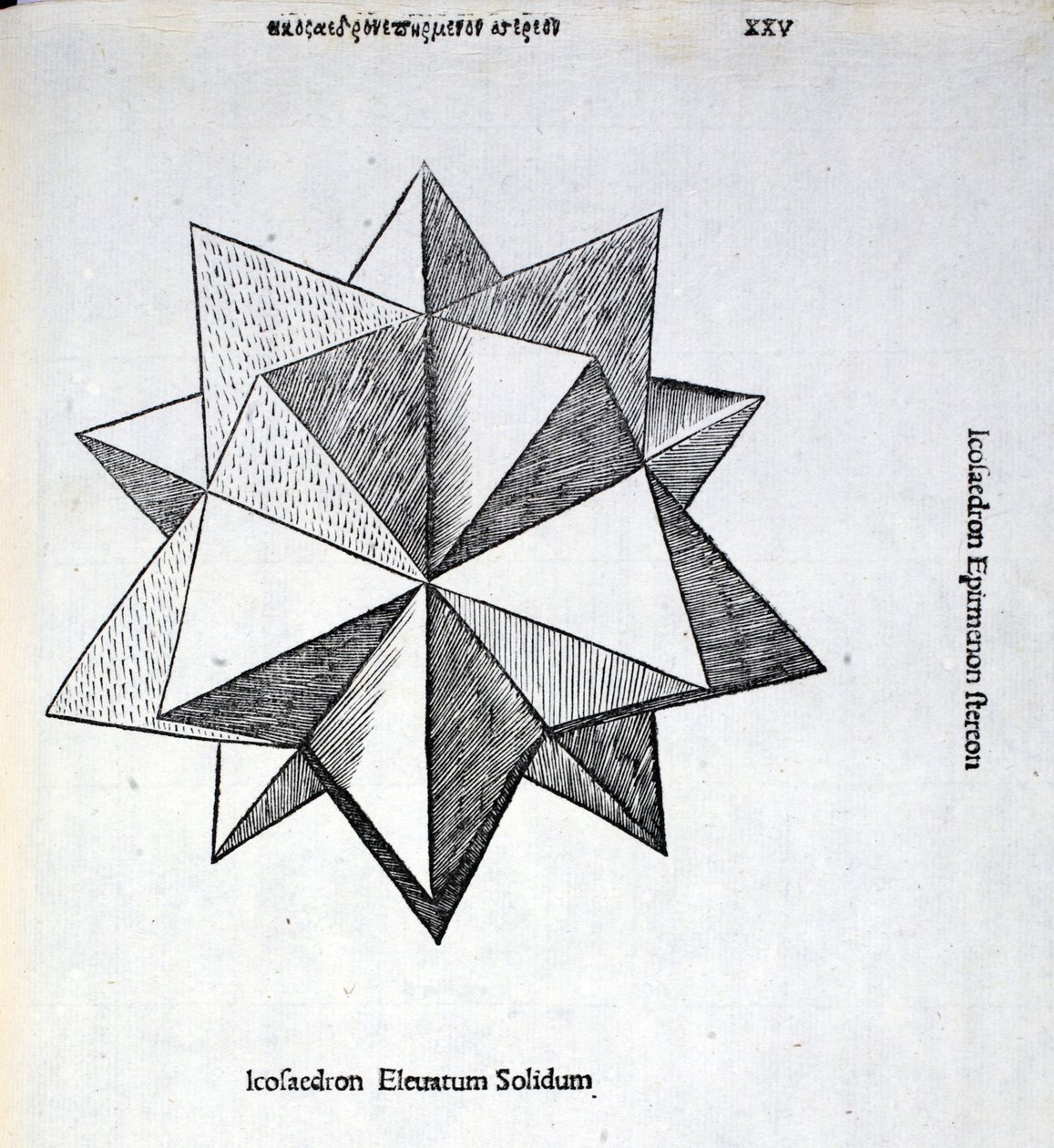 Icosaedron levantou inteiramente de uma &39;proporção divina&39; por Luca Pacioli (c.1445-1517), originalmente pub. Veneza de 1509 de Leonardo da Vinci