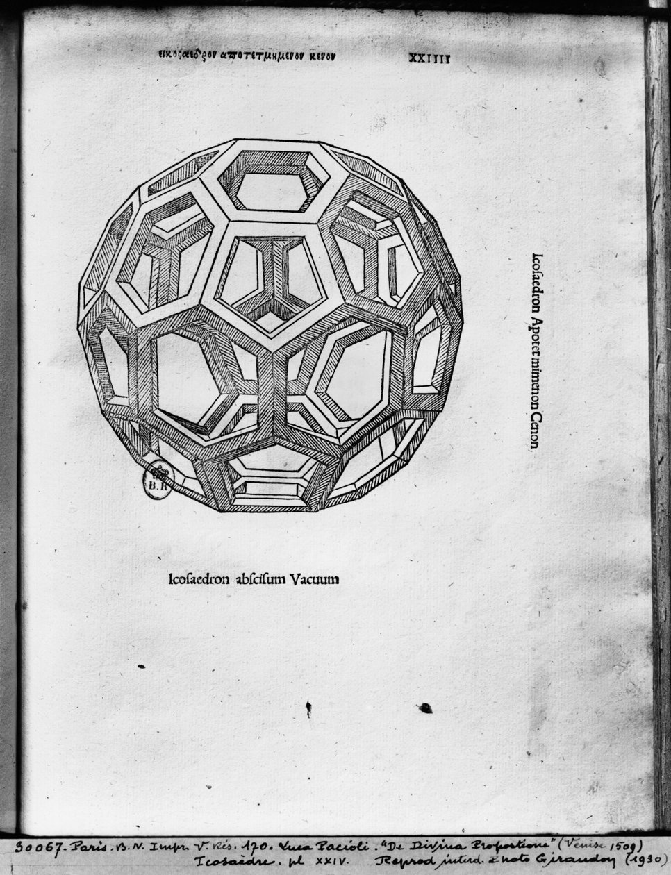 Icosahedron, de &39;De Divina Proportione&39; de Luca Pacioli, publicado em 1509, Veneza de Leonardo da Vinci