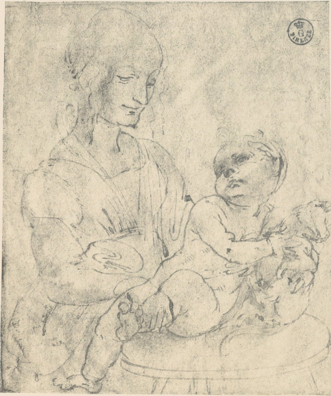 Madonna e criança acariciando um gatinho, desenho de Leonardo da Vinci na Galeria Uffizi de Leonardo da Vinci
