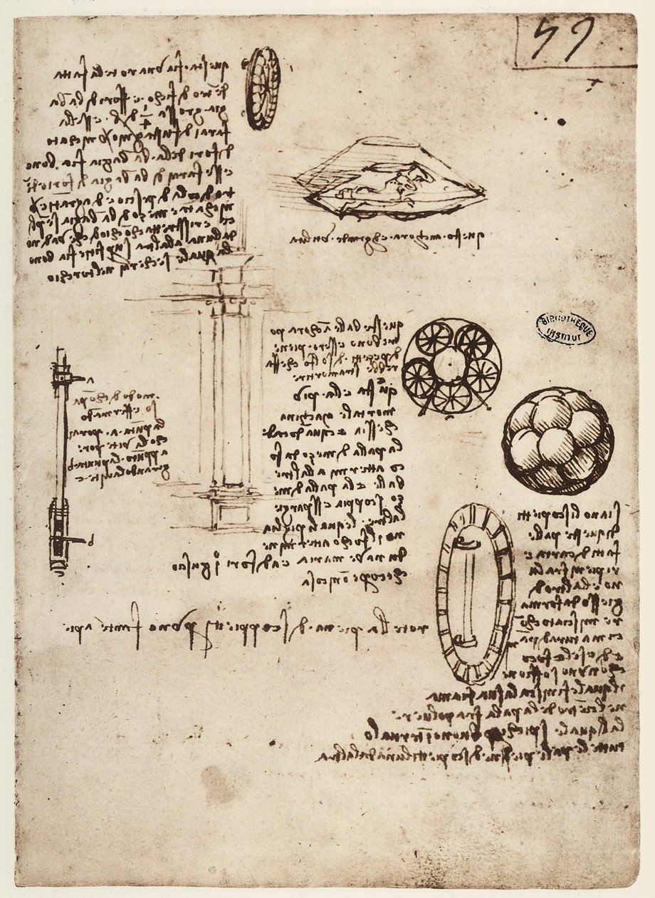 MS B 2173 f.59r, estudo de armas militares, 1488-90 de Leonardo da Vinci