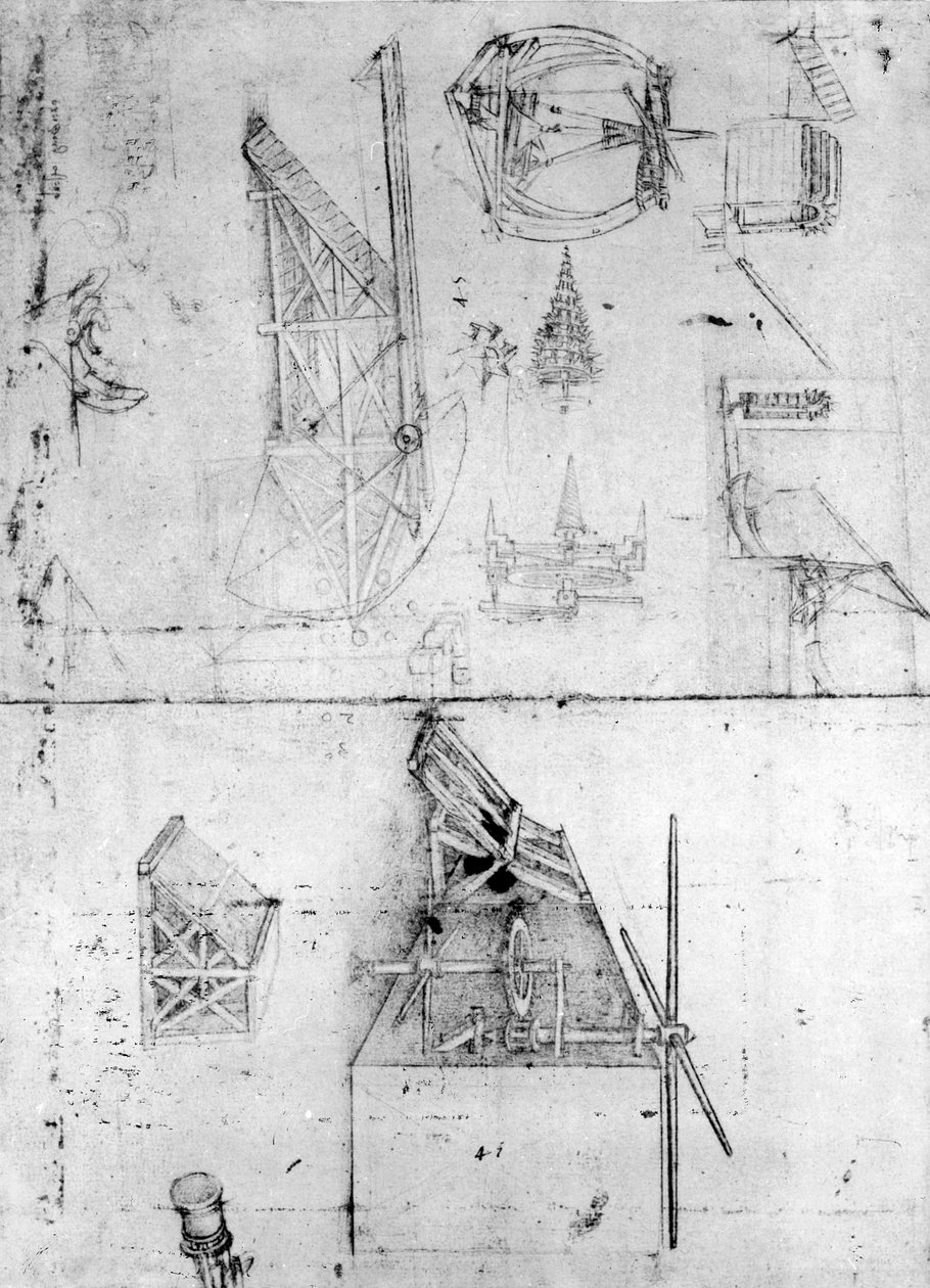 Desenhos de máquinas, fol. 394v (caneta e tinta no papel) de Leonardo da Vinci