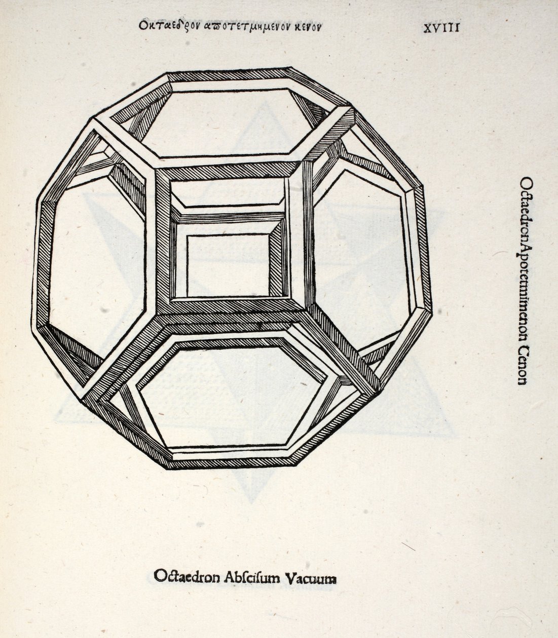 Octocedron corte é sem sentido a partir de uma &39;proporção divina&39; por Luca Pacioli (c.1445-1517), originalmente pub. Veneza de 1509 de Leonardo da Vinci