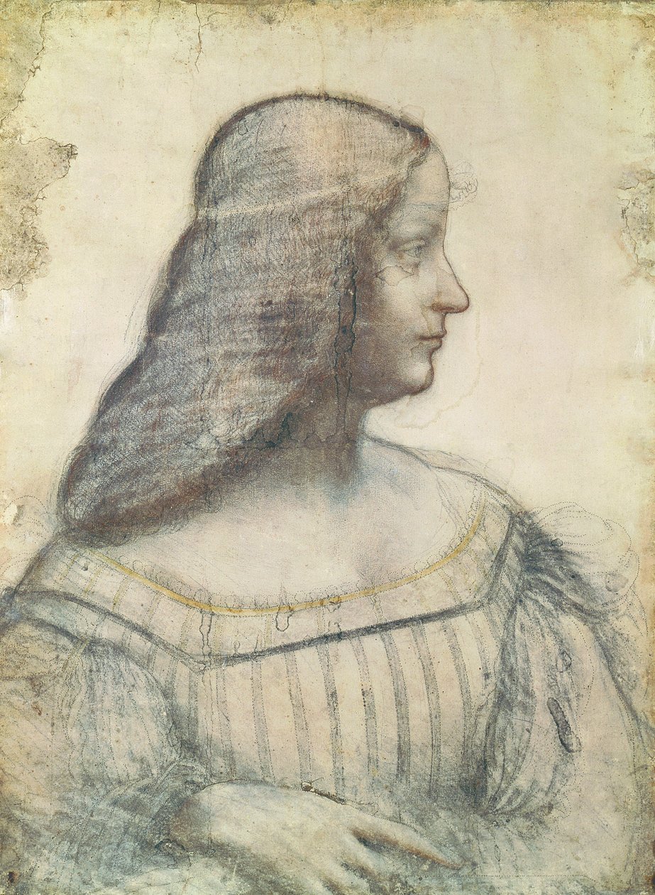 Retrato de Isabella d&39;Este (1474-1539) (giz vermelho e pierre noire no papel) de Leonardo da Vinci