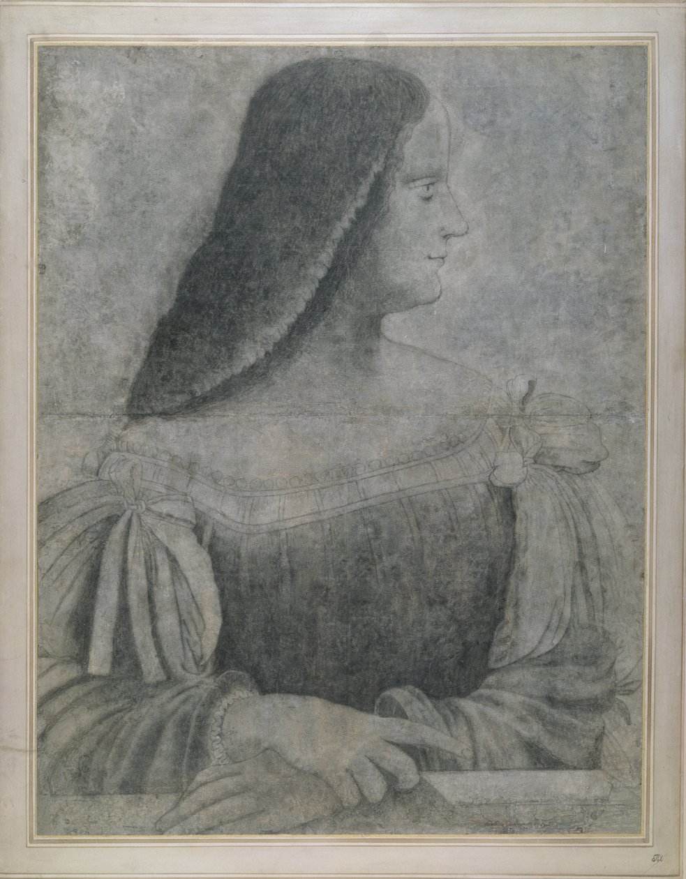 Retrato de Isabella d&39;Este, do século XVI (giz preto sobre papel) de Leonardo da Vinci