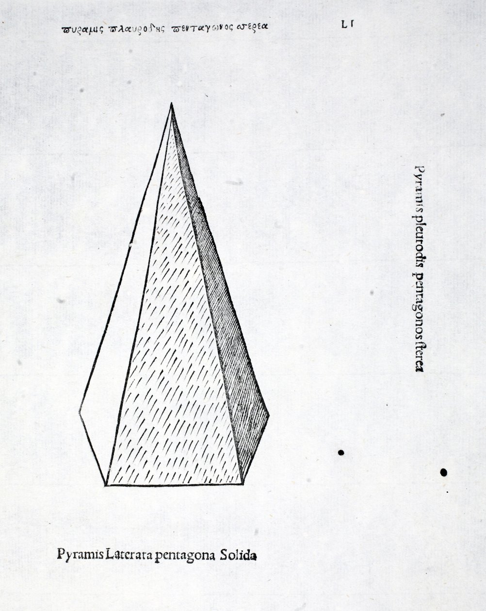 Pyramis laterata pentagona solida, ilustração de &39;Divina Proportione&39; por Luca Pacioli (c.1445-1517), originalmente pub. Veneza, 1509 de Leonardo da Vinci