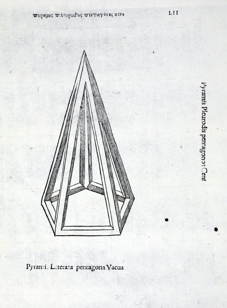 pirâmide pentagonal Laterata está vazio, a partir de uma &39;proporção divina&39; por Luca Pacioli (c.1445-1517), originalmente pub. Veneza de 1509 de Leonardo da Vinci