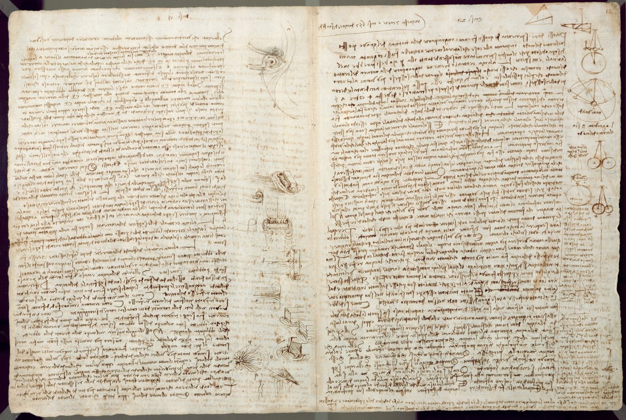 Diagramas científicos, do Codex Leicester, 1508-12 (tinta sépia sobre papel de linho) de Leonardo da Vinci