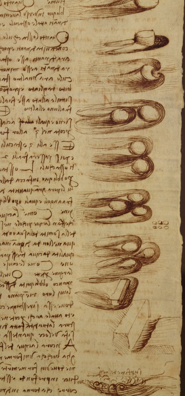 Diagramas científicos, do Codex Leicester, 1508-12 tinta sépia em papel de linho detalhe de 240120 de Leonardo da Vinci