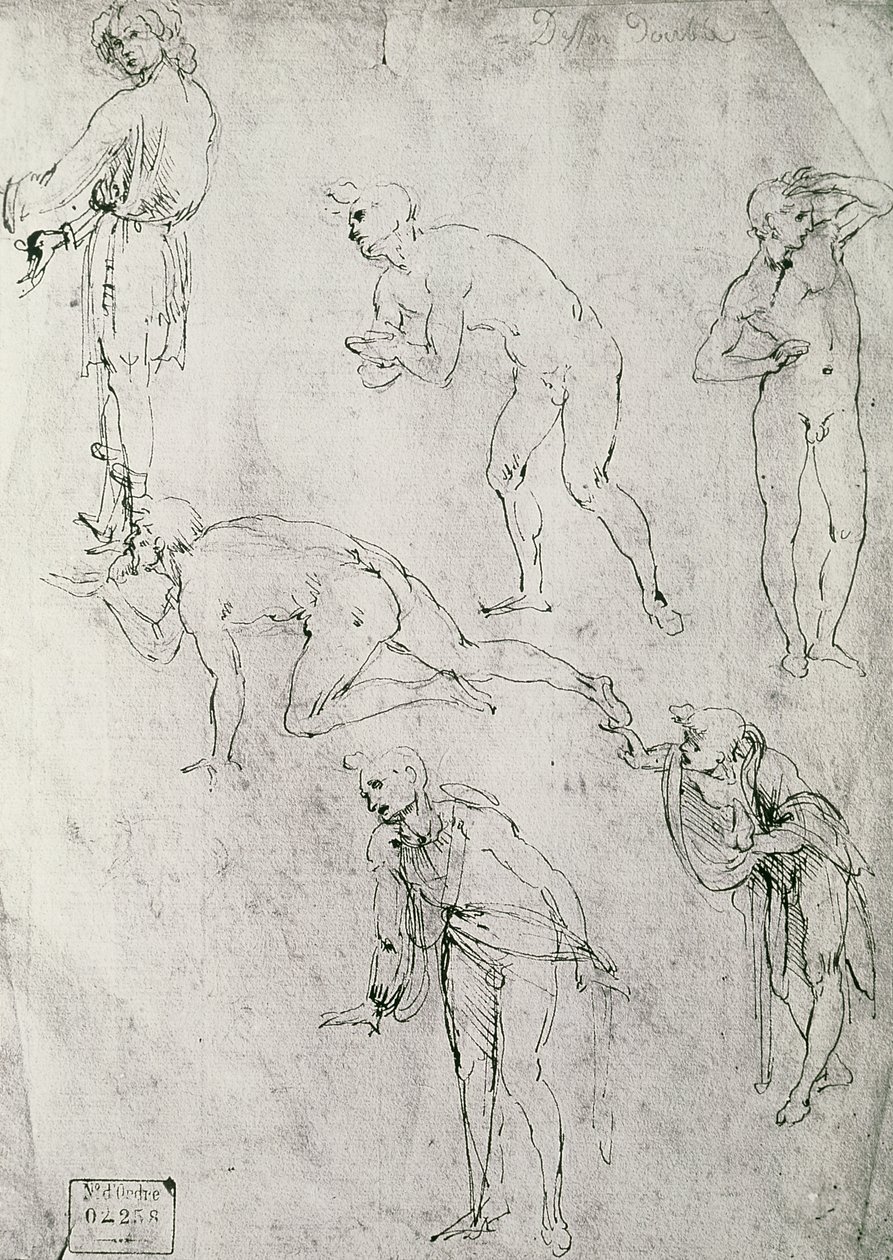 Seis Figuras, Estudo para uma Epifania (caneta e tinta no papel) de Leonardo da Vinci