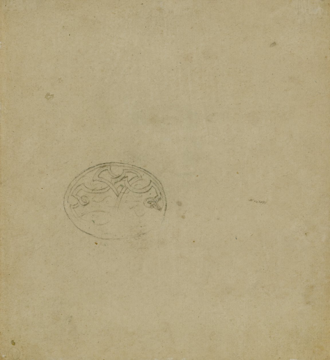 Esboço de motivo ornamental dentro de oval, c. 1483-1485 (caneta e tinta em papel ocre claro) de Leonardo da Vinci