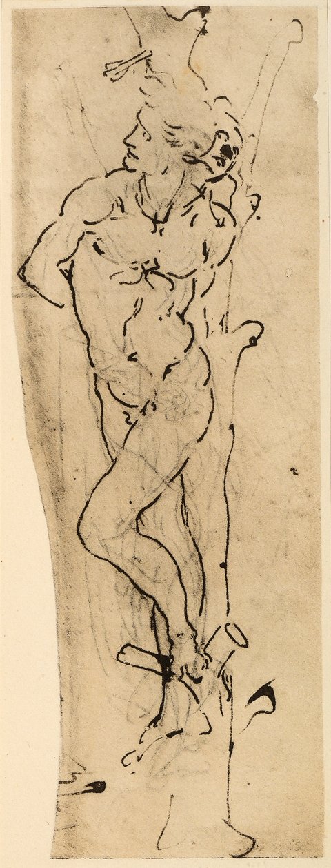 São Sebastião; ponto de prata de desenho em papel branco de Leonardo da Vinci. Kunsthalle, Sala de Gravuras e Desenhos, Hamburgo. de Leonardo da Vinci