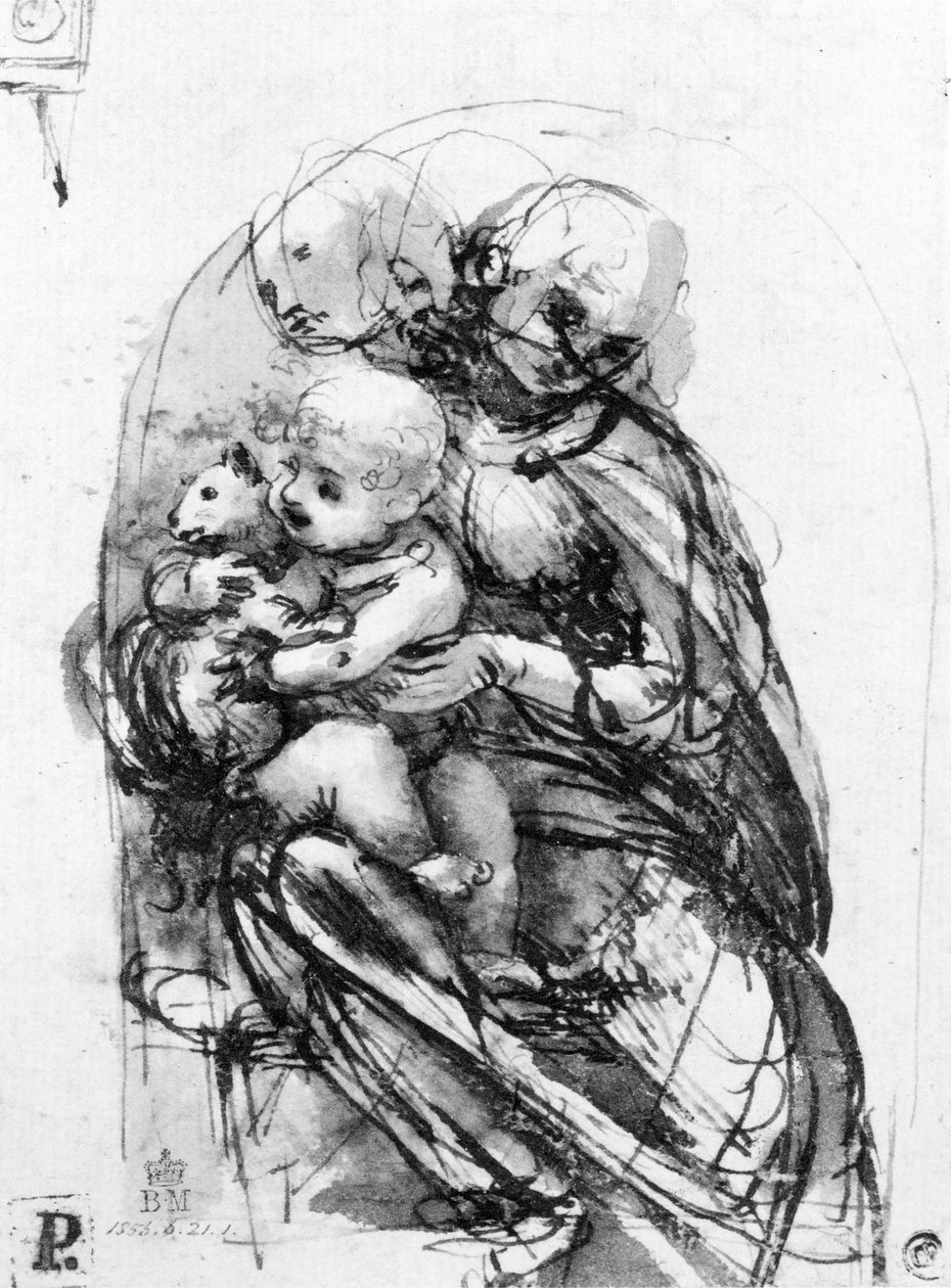Estudo para uma Madonna com um gato, c.1478-80 (caneta e tinta sobre a caneta em papel) de Leonardo da Vinci