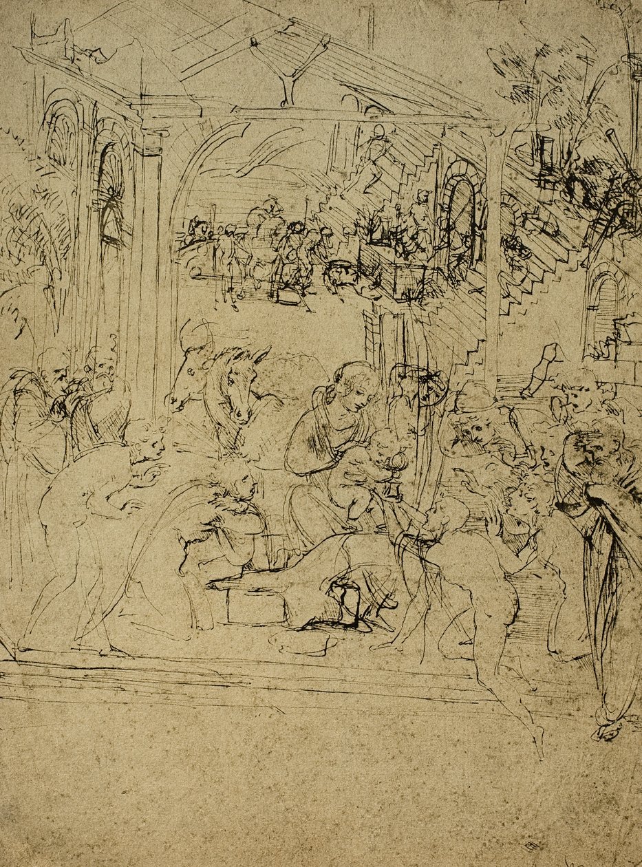 Estudo para a Adoração dos Magos; desenho de Leonardo da Vinci. O louvre, paris de Leonardo da Vinci