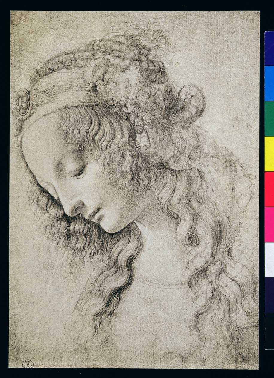 Estudo para a cabeça de Maria Madalena (carvão no papel) de Leonardo da Vinci
