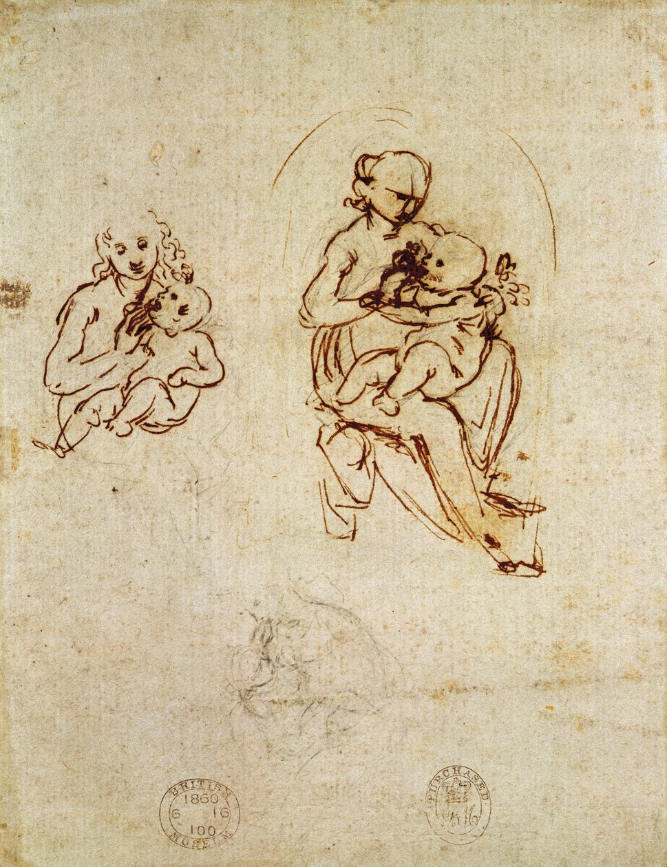 Estudo para a Virgem e o Menino, c.1478-1480 (tinta e lápis sobre papel) de Leonardo da Vinci