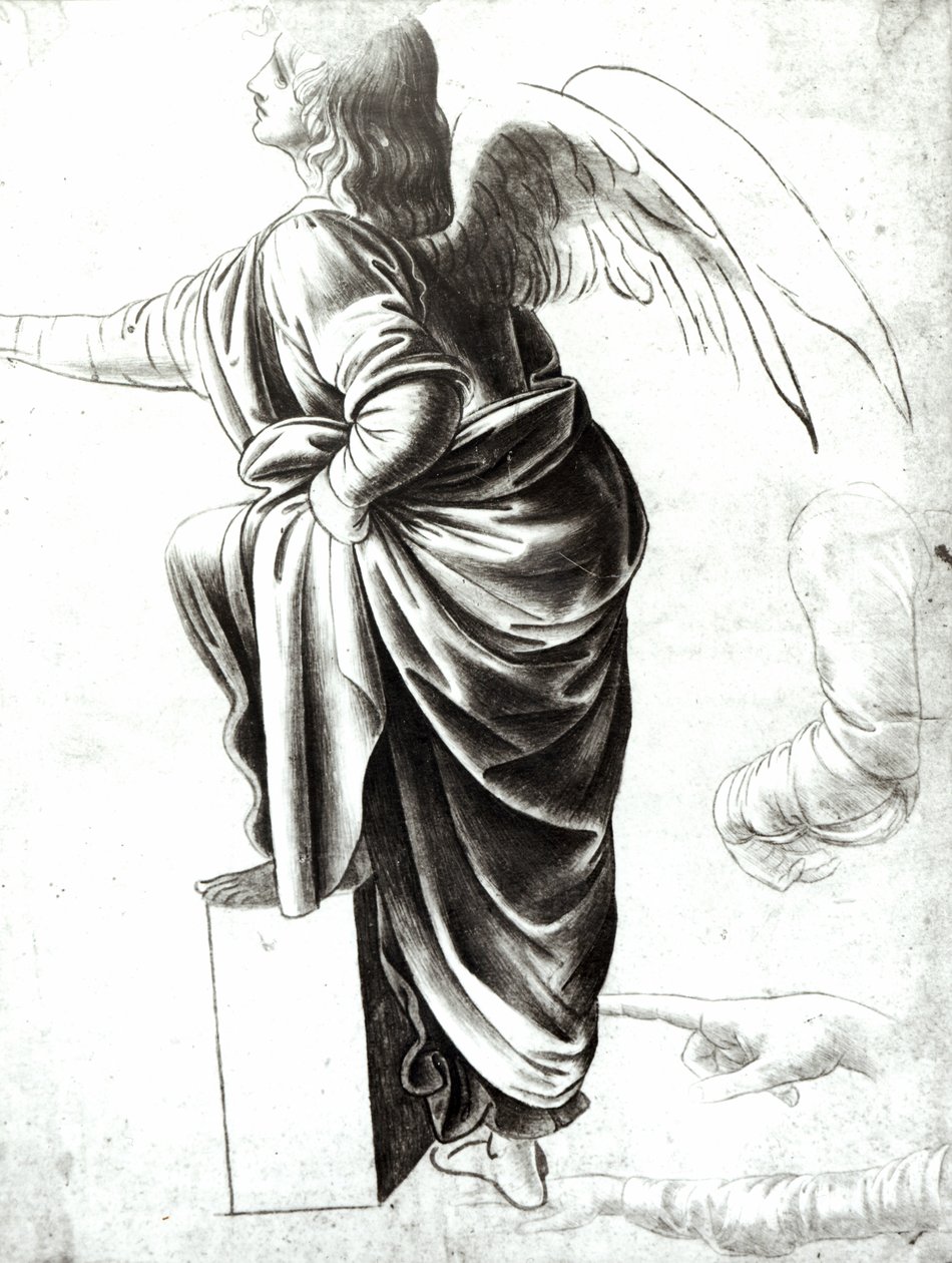 Estudo de um anjo (giz no papel) de Leonardo da Vinci