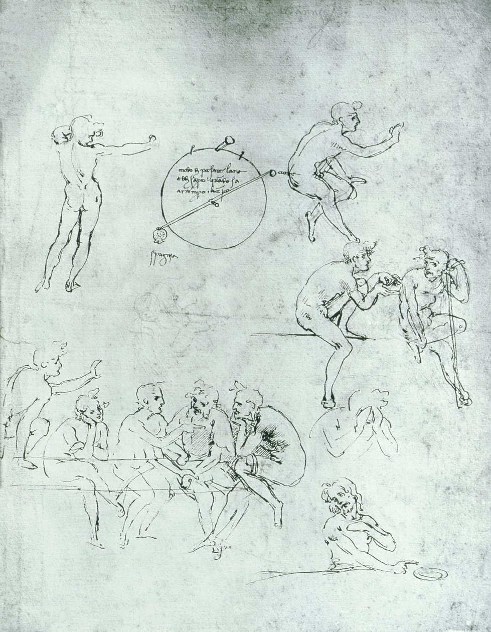 Estudo das figuras para &39;A Adoração dos Magos&39; (caneta e tinta no papel) de Leonardo da Vinci