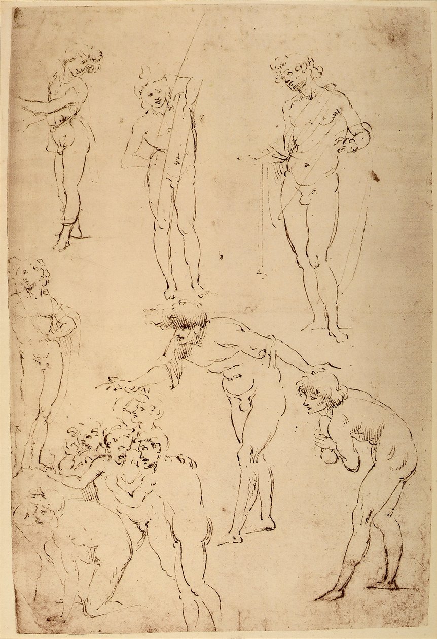 Estudo de pastores para a adoração dos Magos; desenho de caneta em papel branco por Leonardo da Vinci preservado no Museu Wallraff-Richartz em Colónia. de Leonardo da Vinci