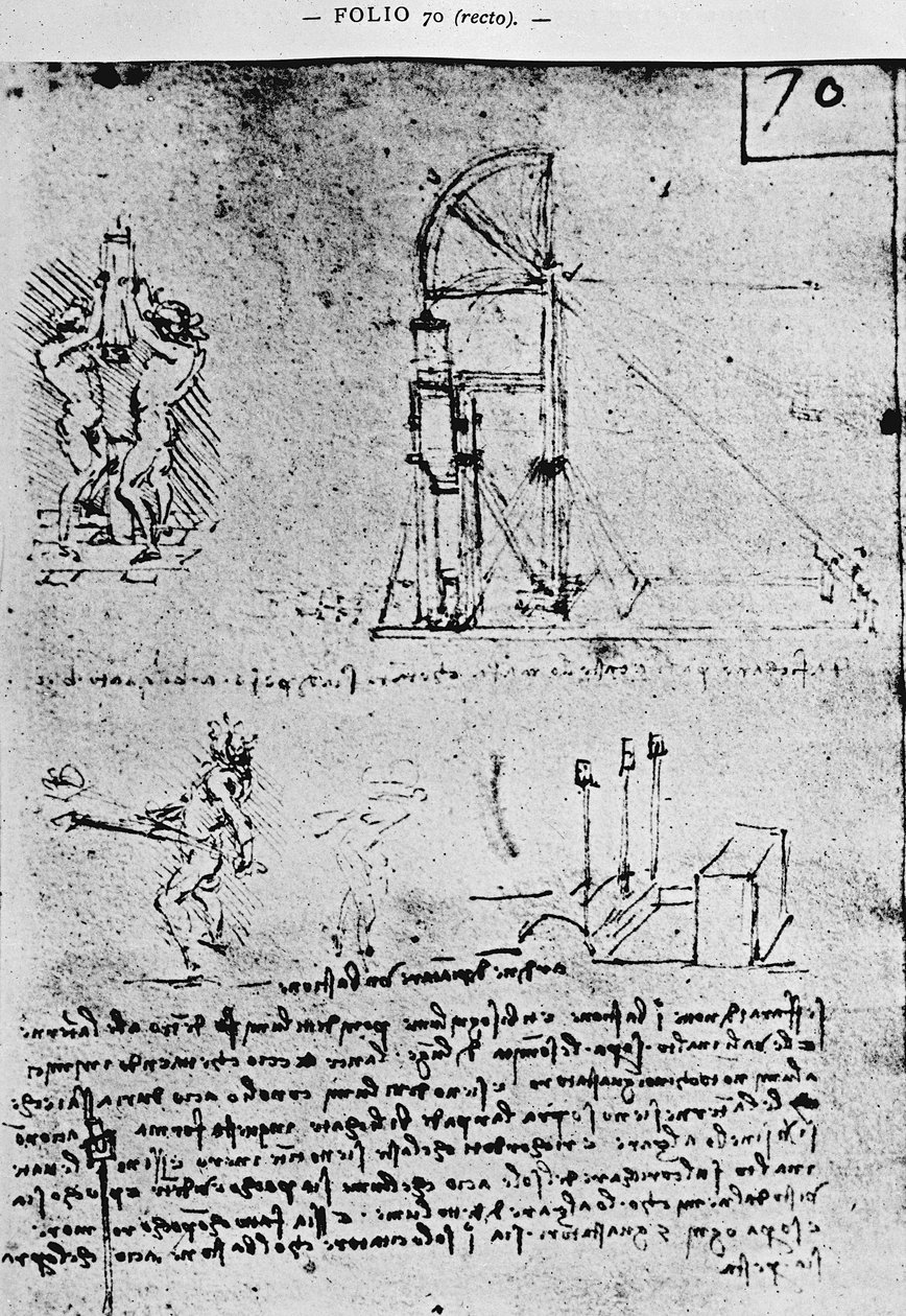 Sugestões sobre como construir um bastião à noite, fol. 70r do Manuscrito B de Paris, 1488-90 de Leonardo da Vinci