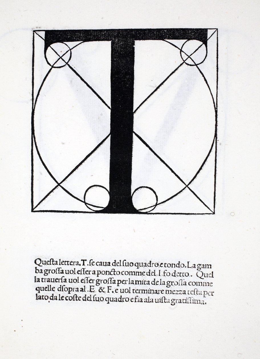 T, ilustração de &39;Divina Proportione&39; por Luca Pacioli (c.1445-1517), originalmente pub. Veneza, 1509 de Leonardo da Vinci