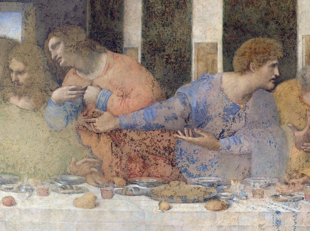 A Última Ceia, 1495-97 (pós restauração) (detalhe de 227198) de Leonardo da Vinci