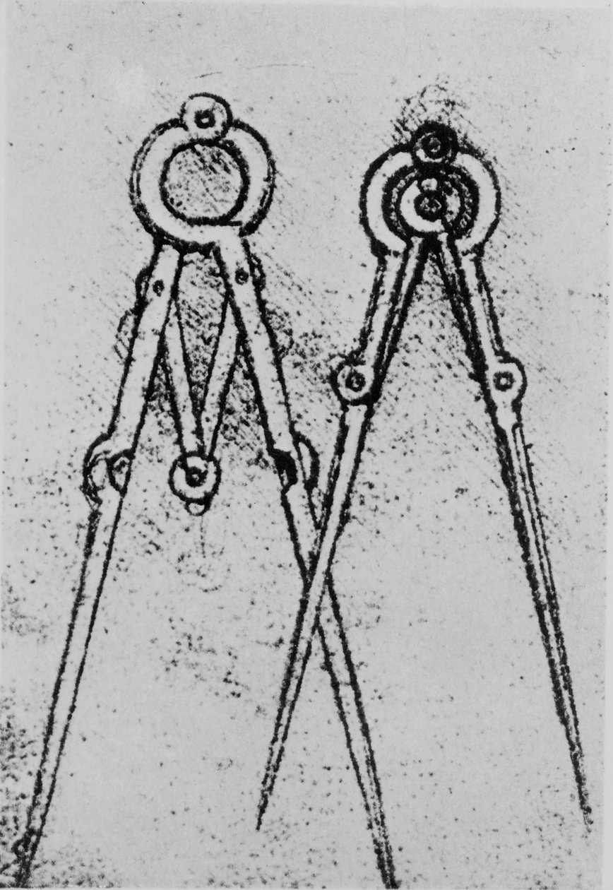 Dois tipos de bússola de abertura ajustável, fol. 108v do Manuscrito de Paris H, 1493-4 de Leonardo da Vinci