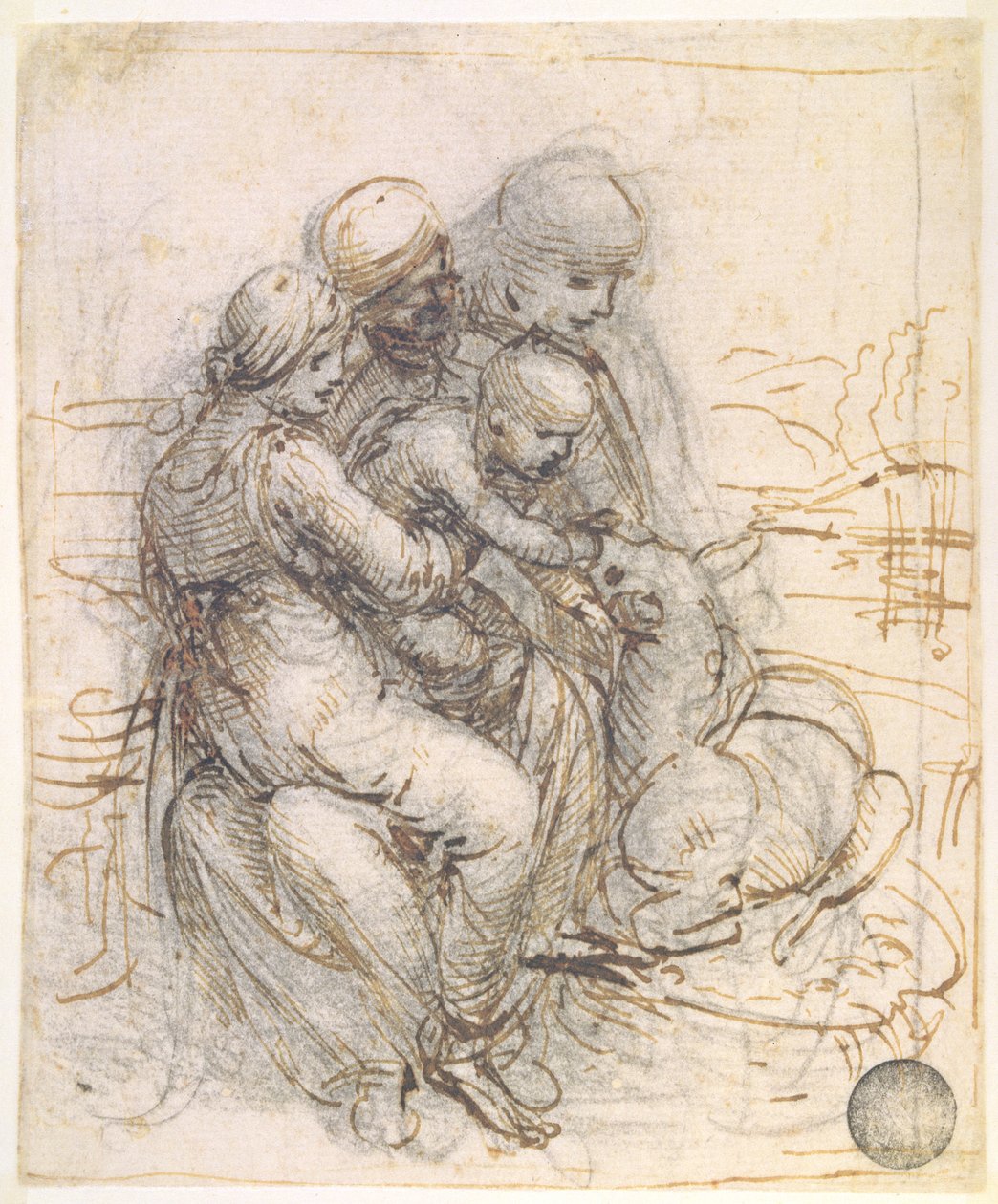 Virgem e Menino com Santa Ana, c.1501-10 (caneta e tinta sobre papel) de Leonardo da Vinci