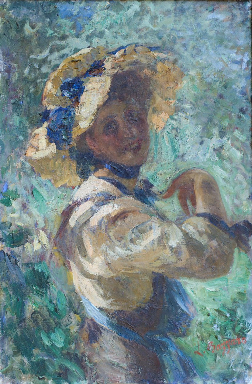 Senhora no jardim (óleo sobre tela) de Leonardo Bazzaro