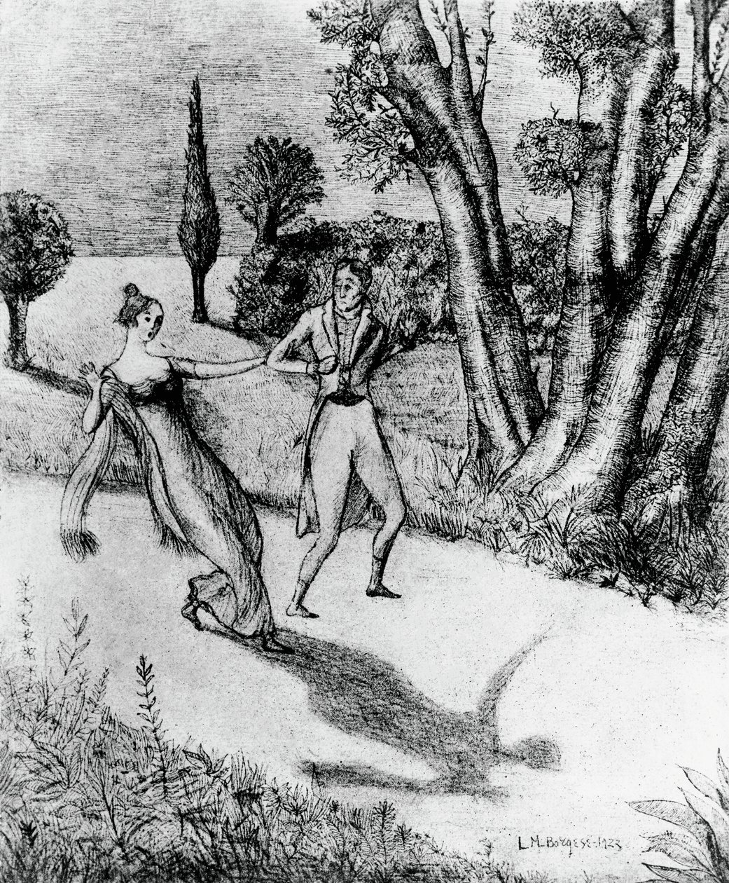 Peter, terrifying Shadow less man, ilustração para A história milagrosa de Peter Schlemihl, novela de Adalberto von Chamisso (1781-1838), litografia após pintura de Leonardo Borgese (1904-1986), publicada por Modiano de Leonardo Borgese