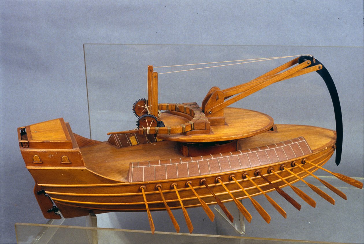 Escorpião, barco com o eperon. Modelo do desenho de Leonardo da Vinci (Leonardo da Vinci). Museu de Ciência e Tecnologia, Milão. de Leonardo da (after) Vinci