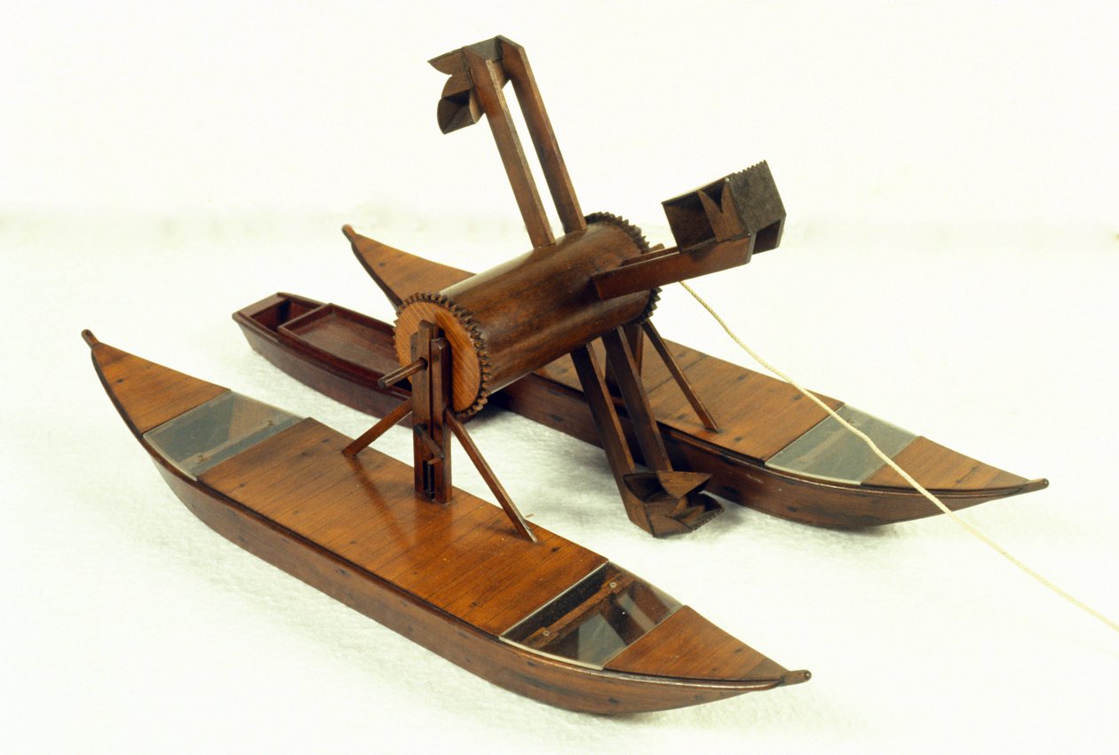 Draga da lagoa, modelo após desenho de Leonard de Vinci (Leonardo da Vinci) (1452 - 1519). Museu de Ciência e Tecnologia, Milão. de Leonardo da (after) Vinci