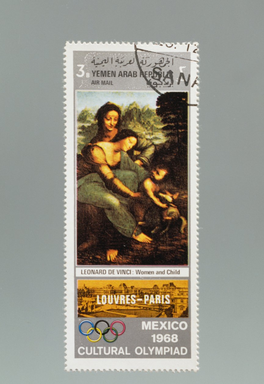 Selo postal em homenagem às Olimpíadas Culturais no México de Leonardo da (after) Vinci