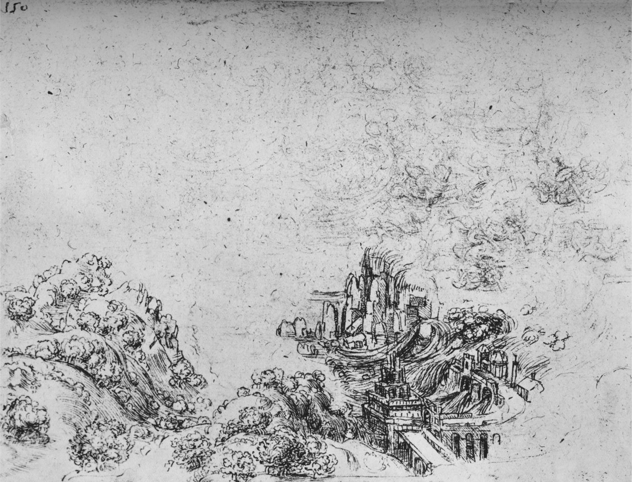 Uma inundação que invade um vale, c1480 1945 de Leonardo da Vinci
