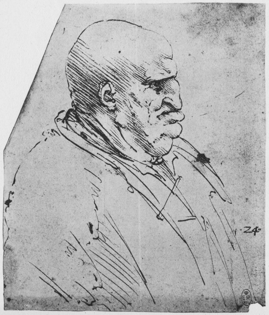 Um perfil grotesco de um homem à direita, c1480 1945 de Leonardo da Vinci