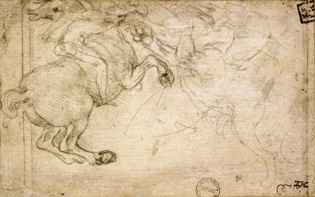 Um cavaleiro em combate com um grifo, século XVI (silverpoint no papel) de Leonardo da Vinci
