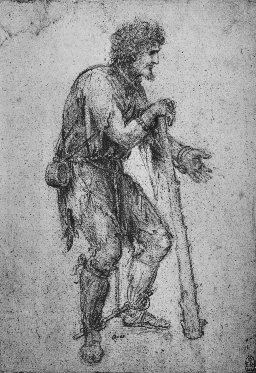 Um homem com um taco e pés algemados, c1480 1945 de Leonardo da Vinci
