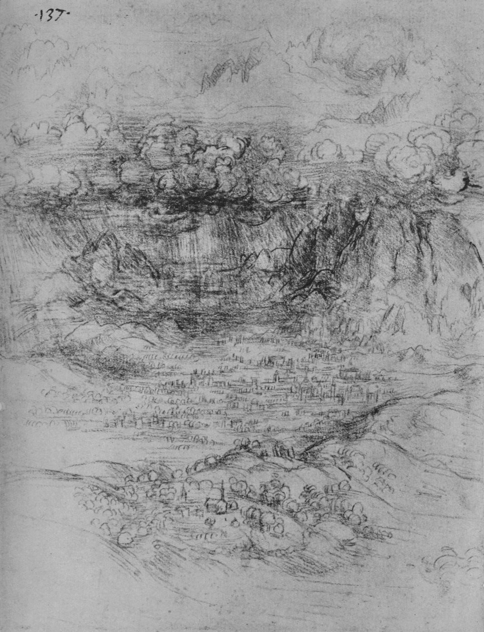 Uma tempestade sobre um vale alpino, c1480 1945 de Leonardo da Vinci