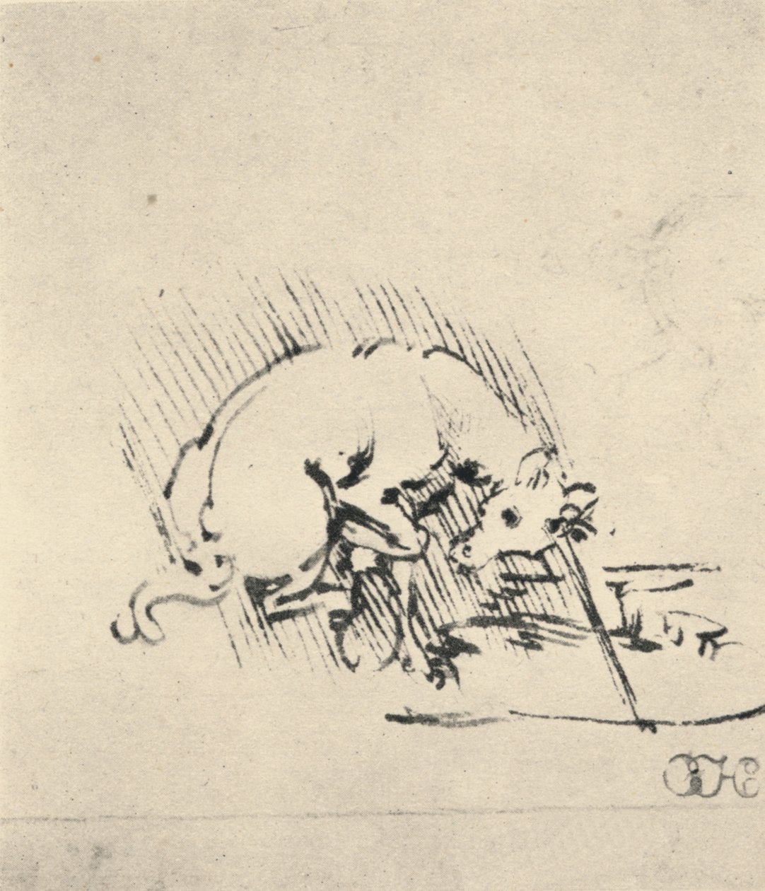 Um unicórnio mergulhando seu chifre na água, c1480 1945 de Leonardo da Vinci