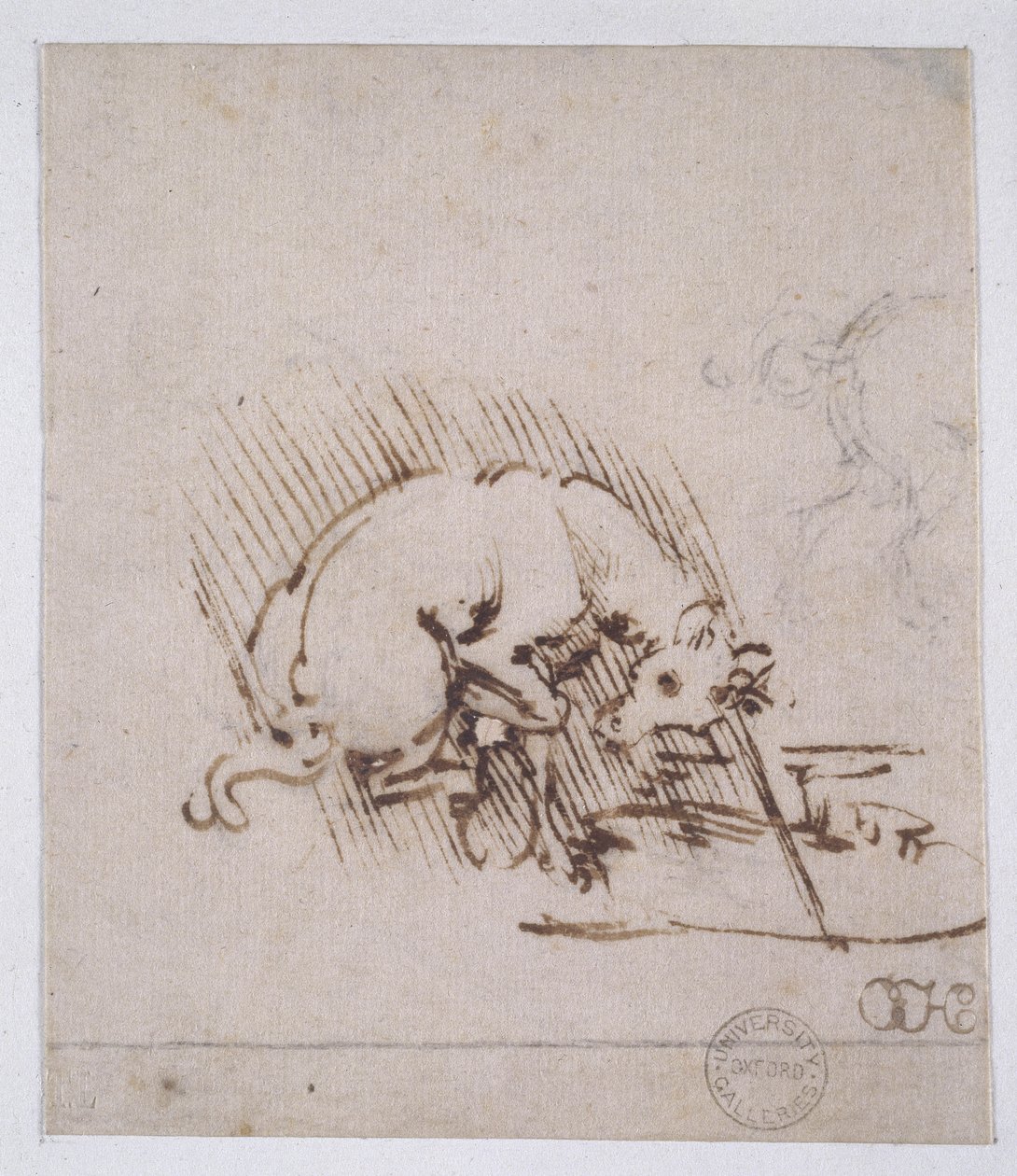 Um unicórnio mergulhando seu chifre em uma poça de água, c.1481 (caneta e tinta e ponta de metal no papel) de Leonardo da Vinci