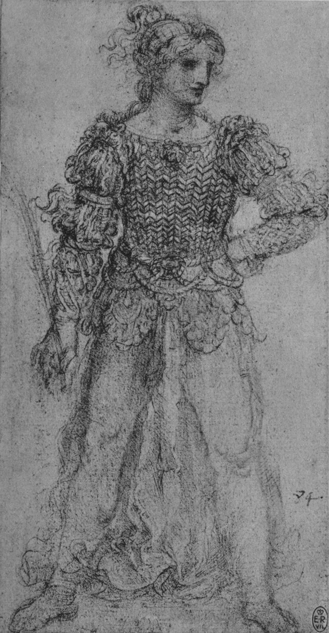 Uma mulher vestindo um corpete de fitas entrelaçadas, c1480 1945 de Leonardo da Vinci