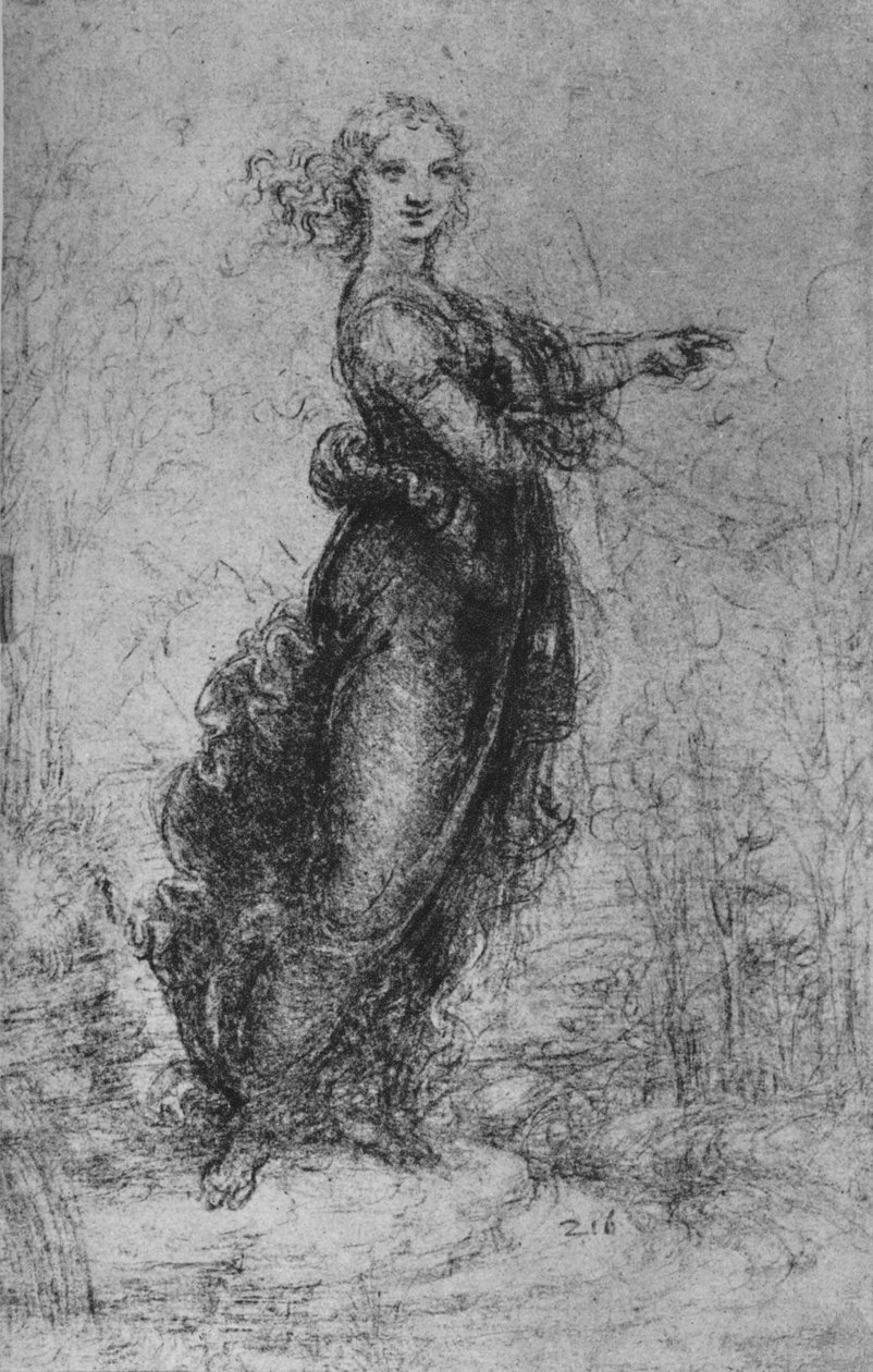 Uma jovem mulher apontando, c1480 1945 de Leonardo da Vinci