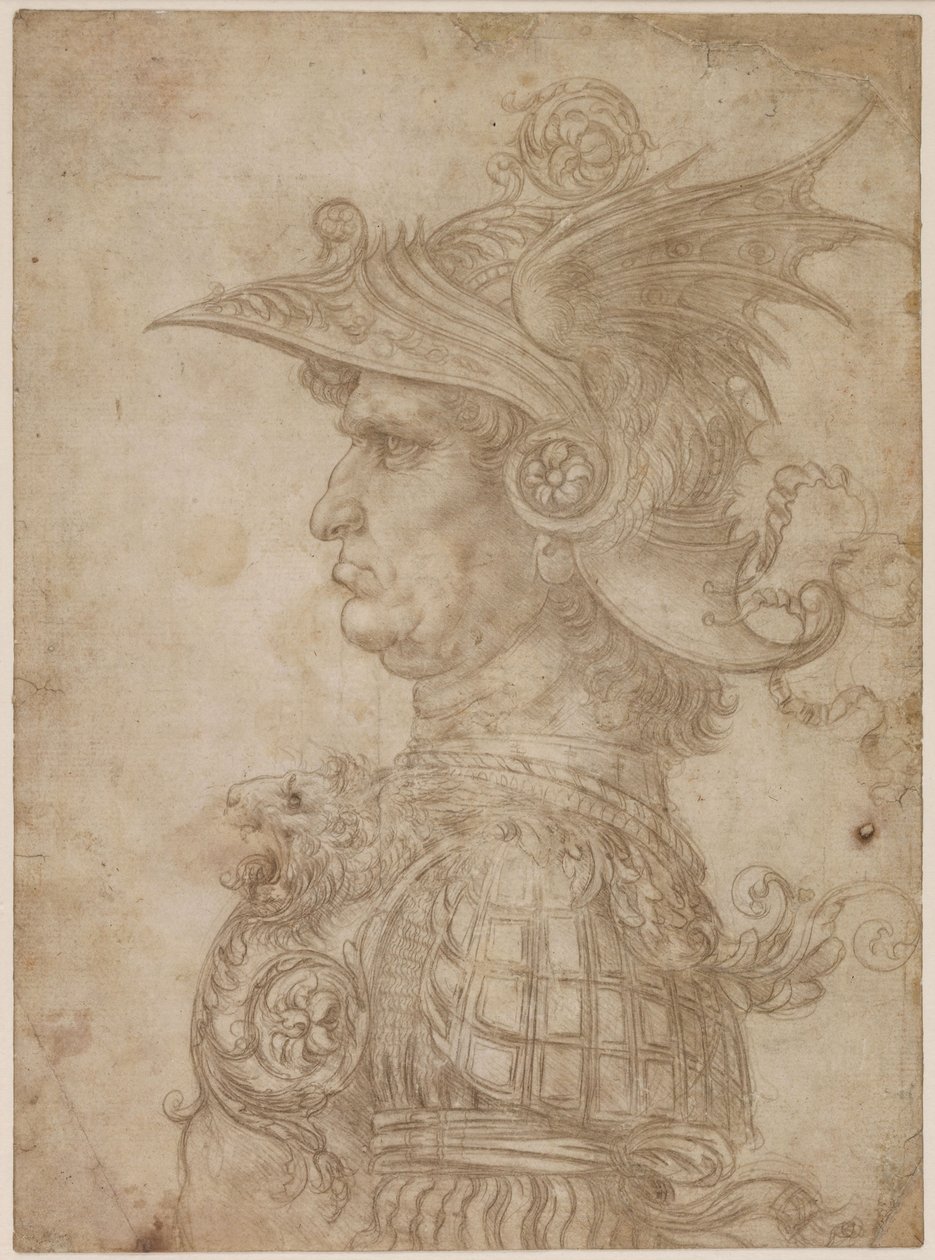 Um busto de um guerreiro de perfil para a esquerda, 1475-1480. de Leonardo da Vinci