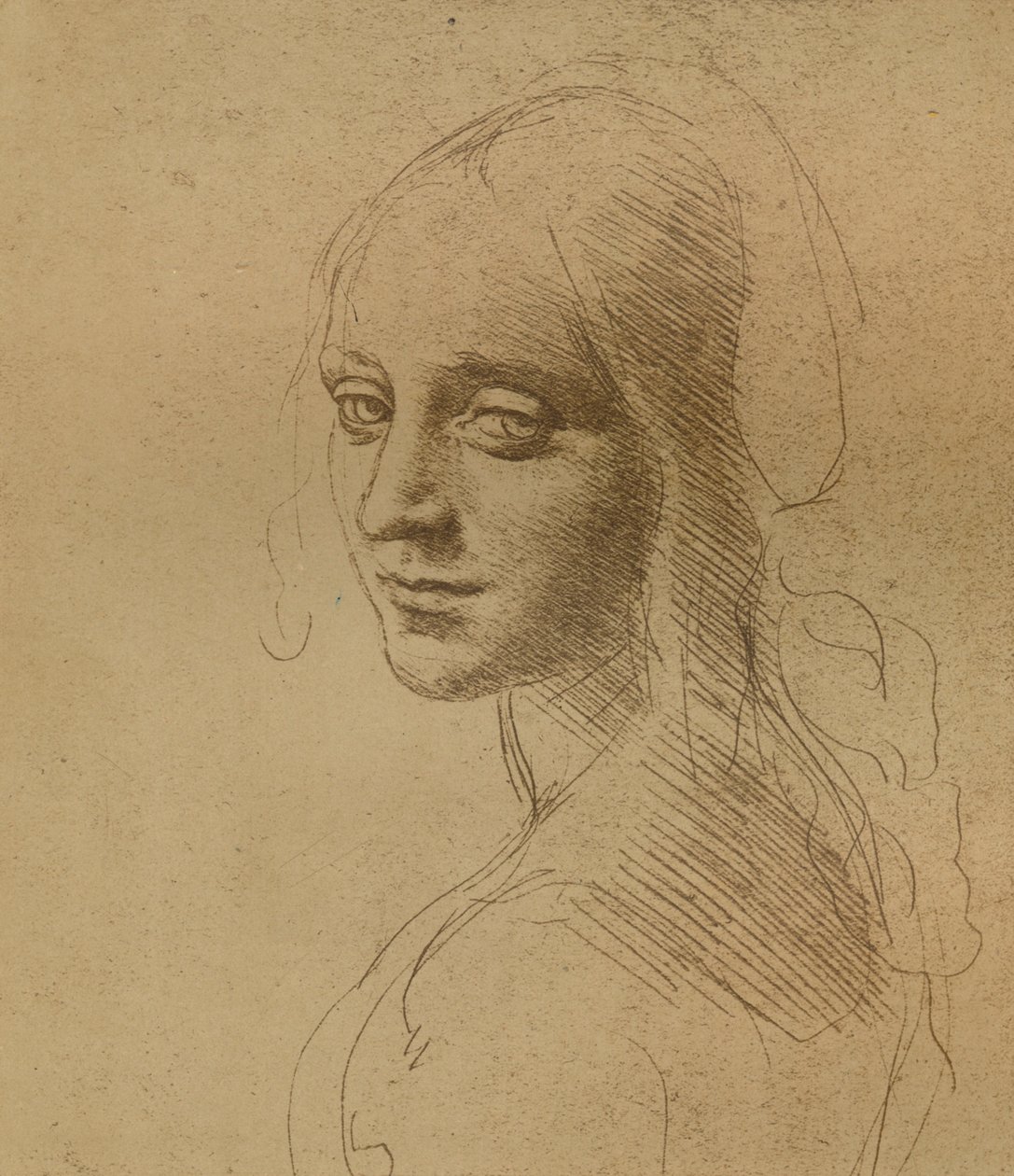 Uma cabeça feminina, c1472-c1519 1883, de Leonardo da Vinci