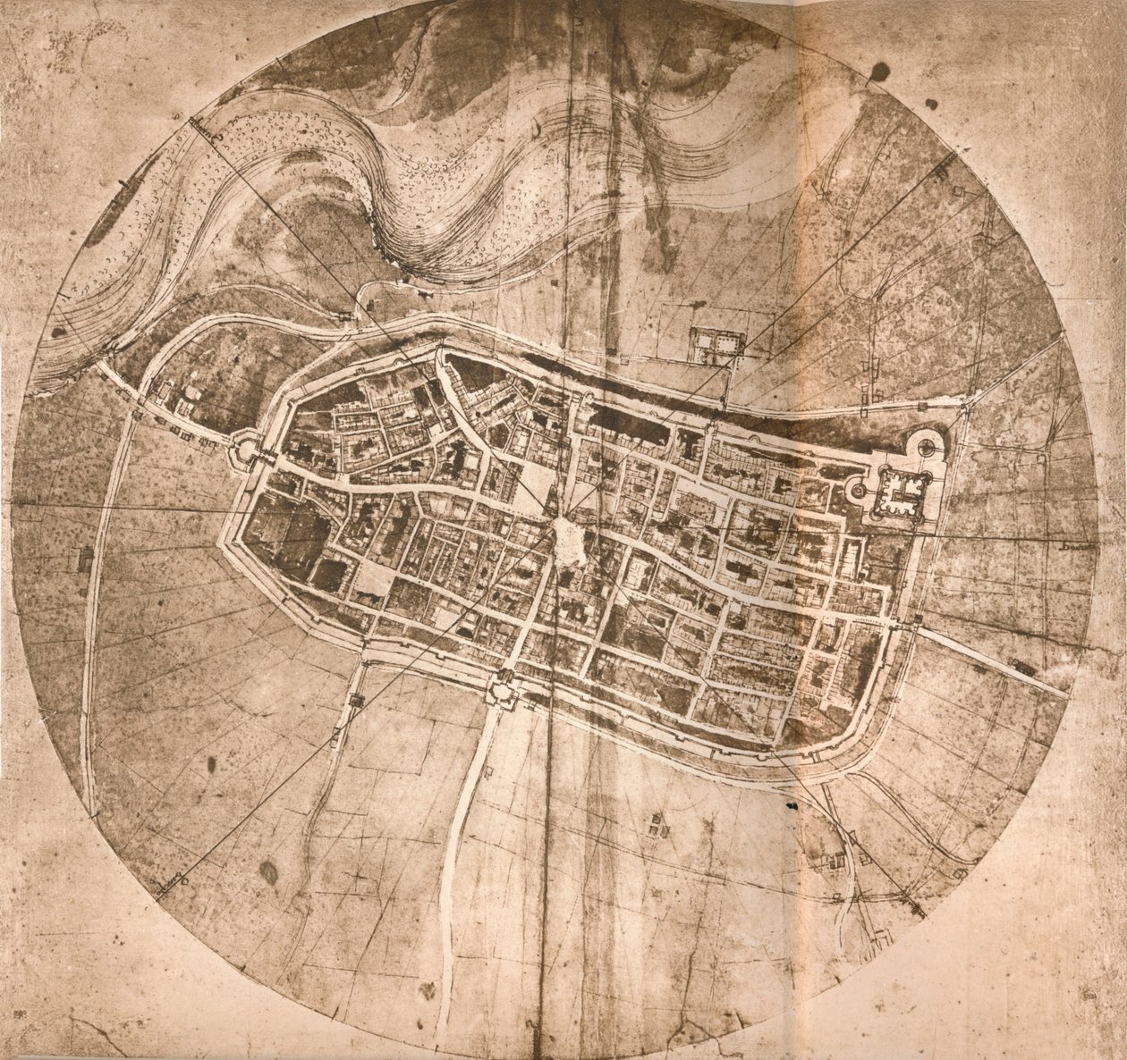 Um mapa que representa a cidade de Imola, Itália, c1472-c1519 1883 de Leonardo da Vinci