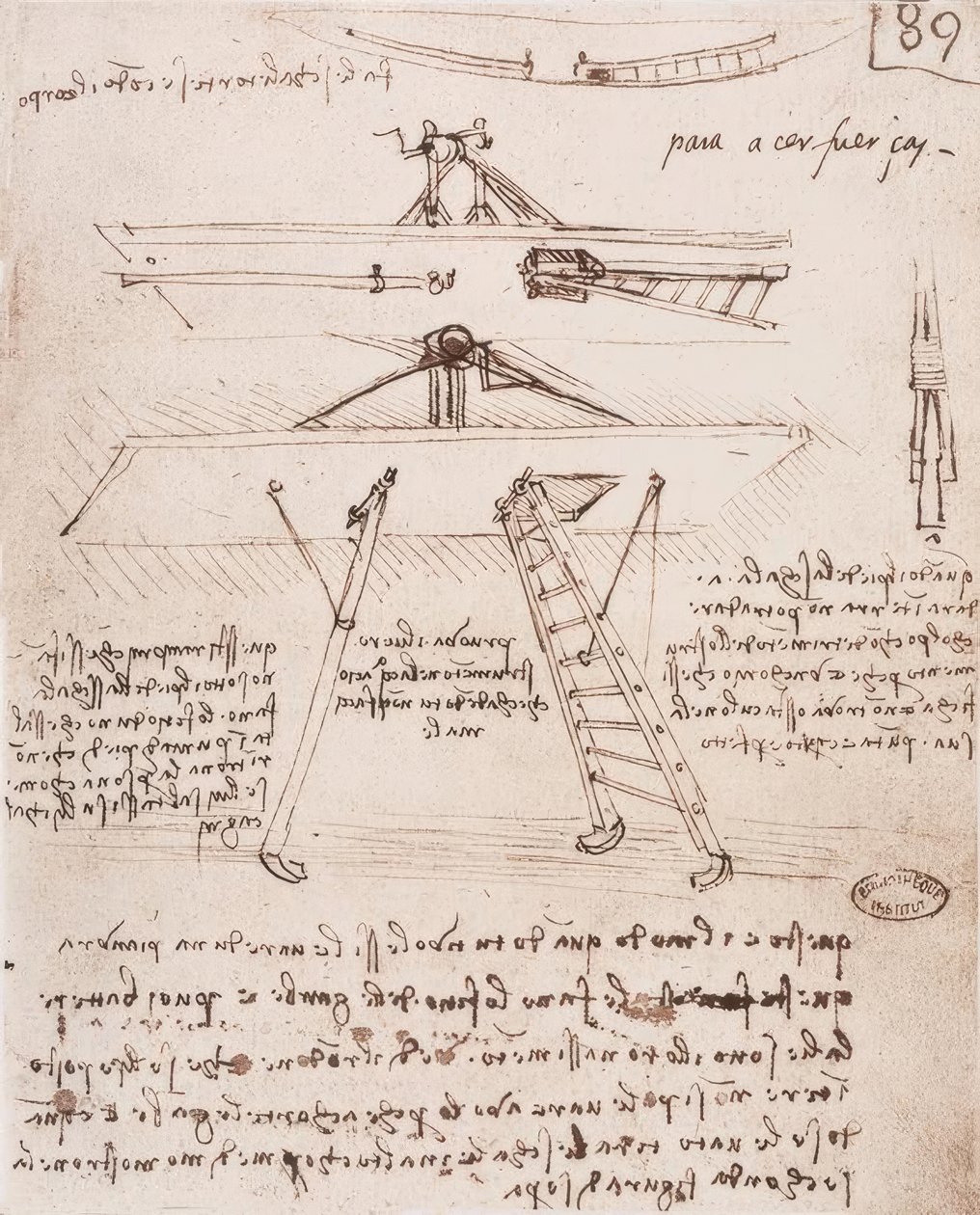 Partida e trem de pouso de uma máquina voadora de Leonardo da Vinci