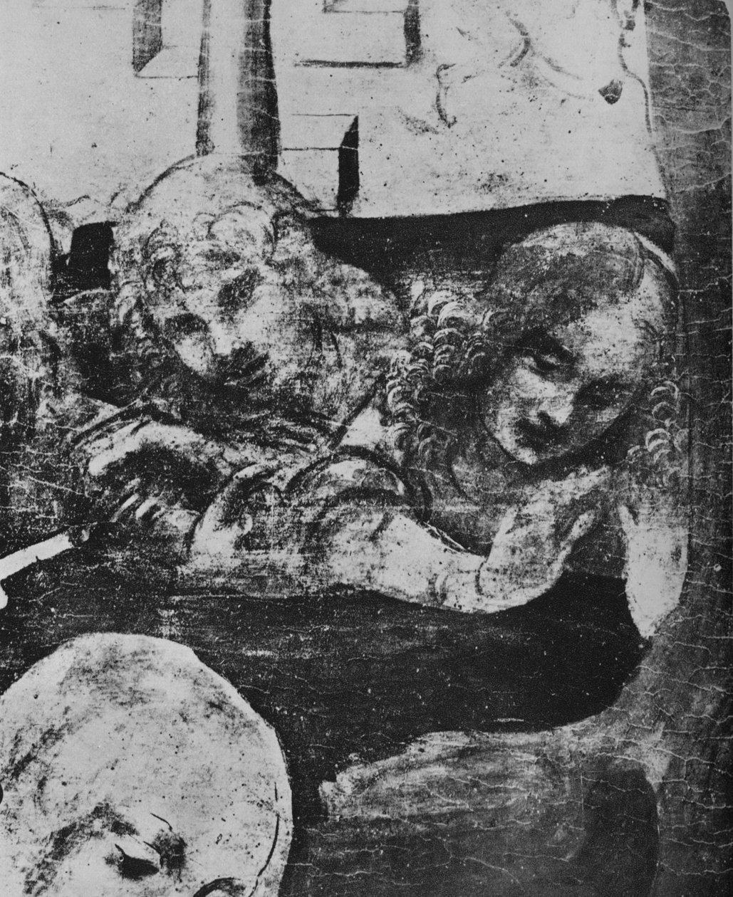 Adoração dos Reis Magos - Anjos por trás da Virgem, c1481 1945 de Leonardo da Vinci