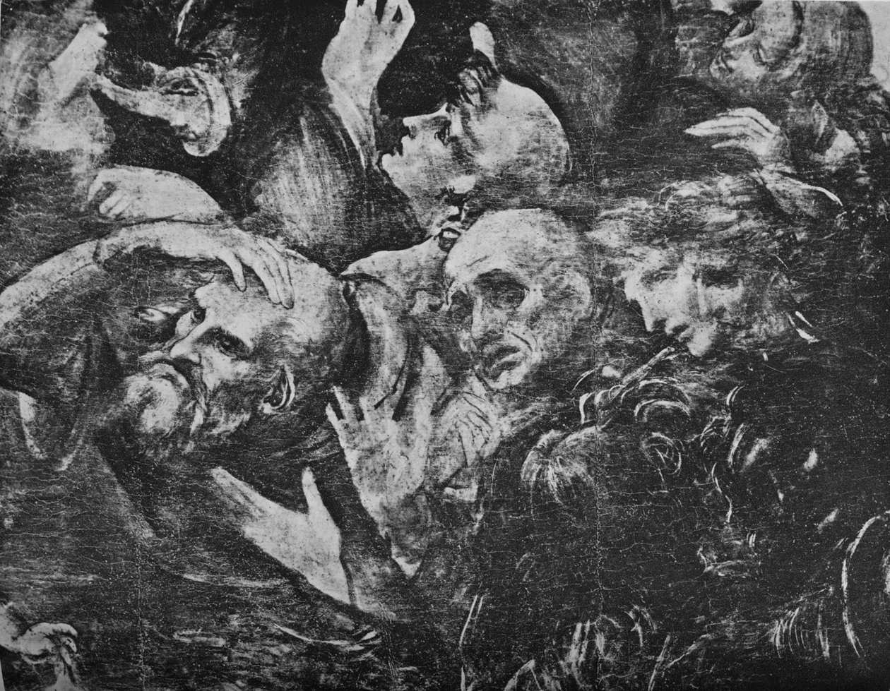 Adoração dos Magos - Chefes do grupo atrás do rei ajoelhado à direita, c1481 1945 de Leonardo da Vinci