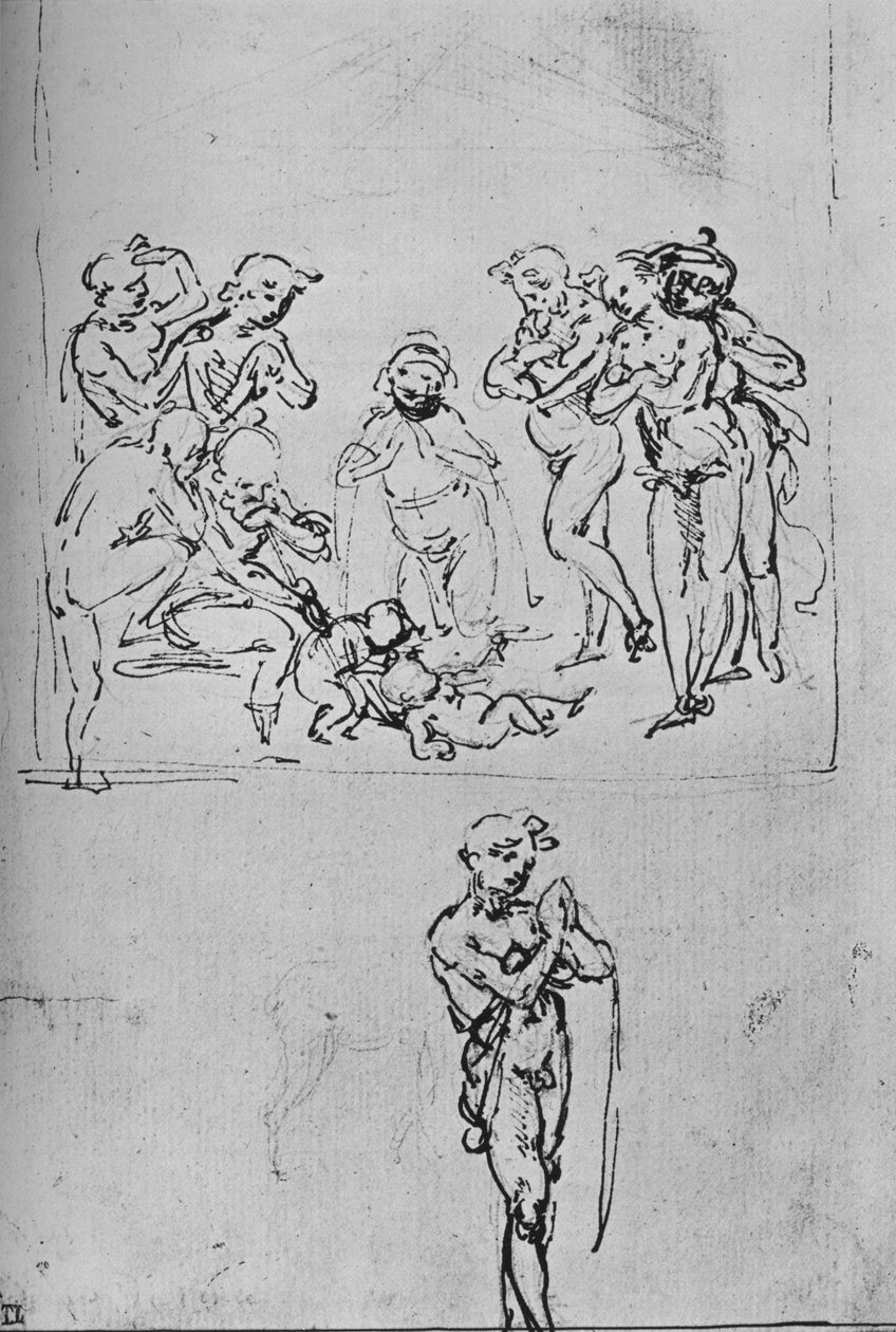 Adoração do Pastor e Estudo Separado de um Pastor, c1480 1945 de Leonardo da Vinci