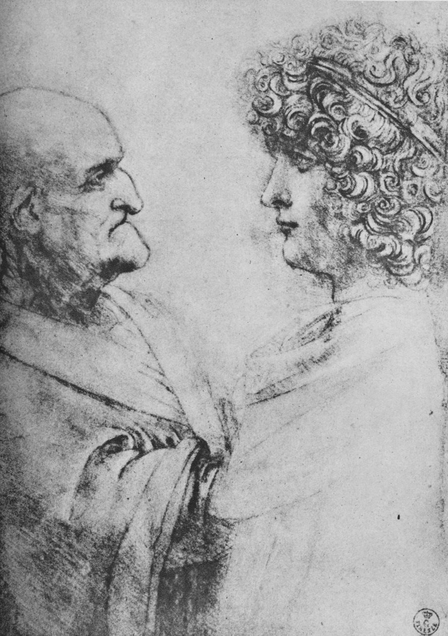 Um homem velho e uma juventude de frente para o outro, c1480 1945 de Leonardo da Vinci