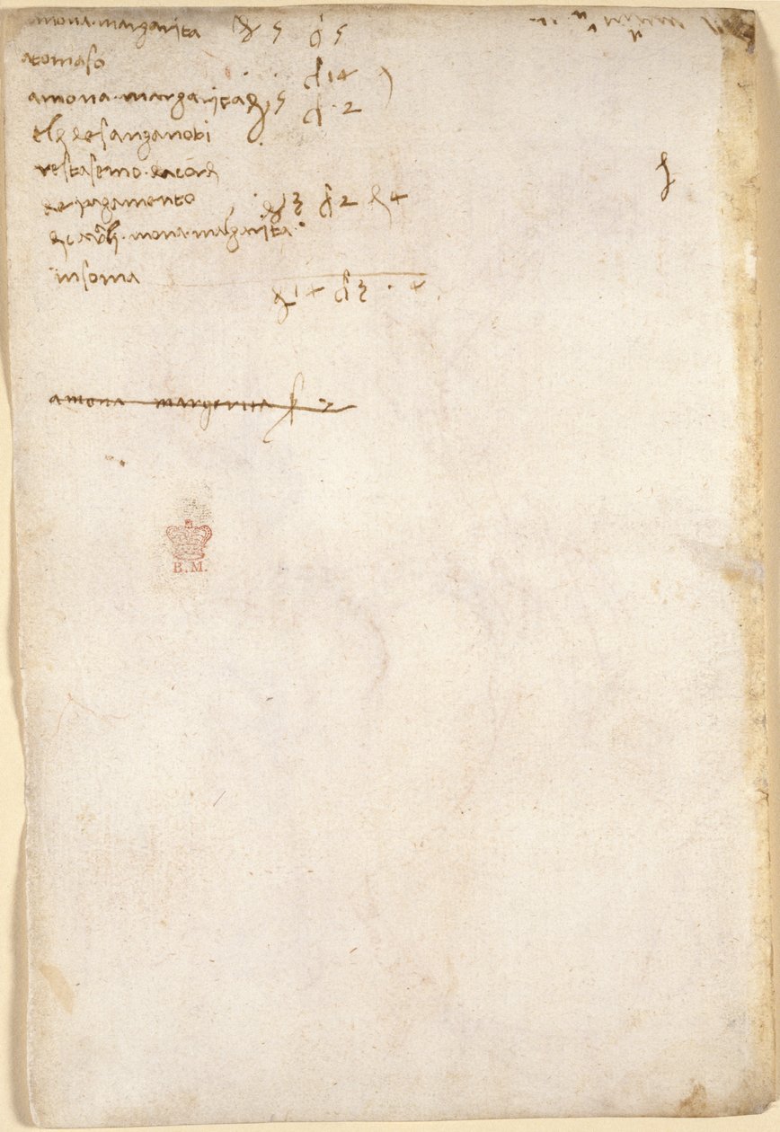Arundel 263, f.149v, Tally of household bills (not in Leonardo